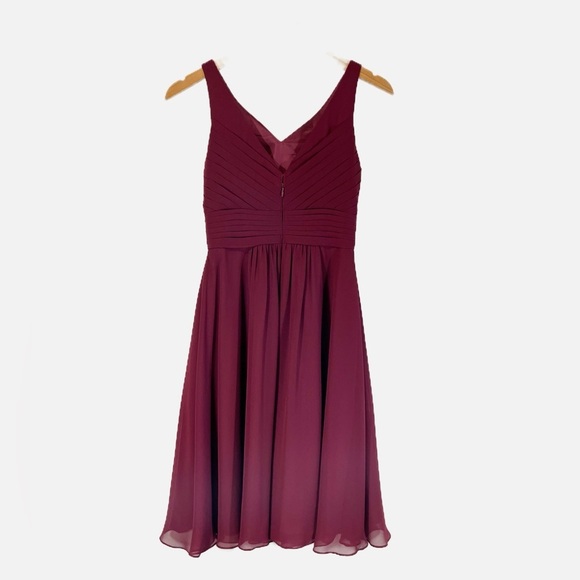 Azazie Grace Cabernet A-Line Pleated Chiffon Dress Tank Style Pleats Size A0 - Picture 6 of 15